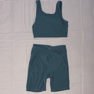 Teal Sports Bra and Shorts Set